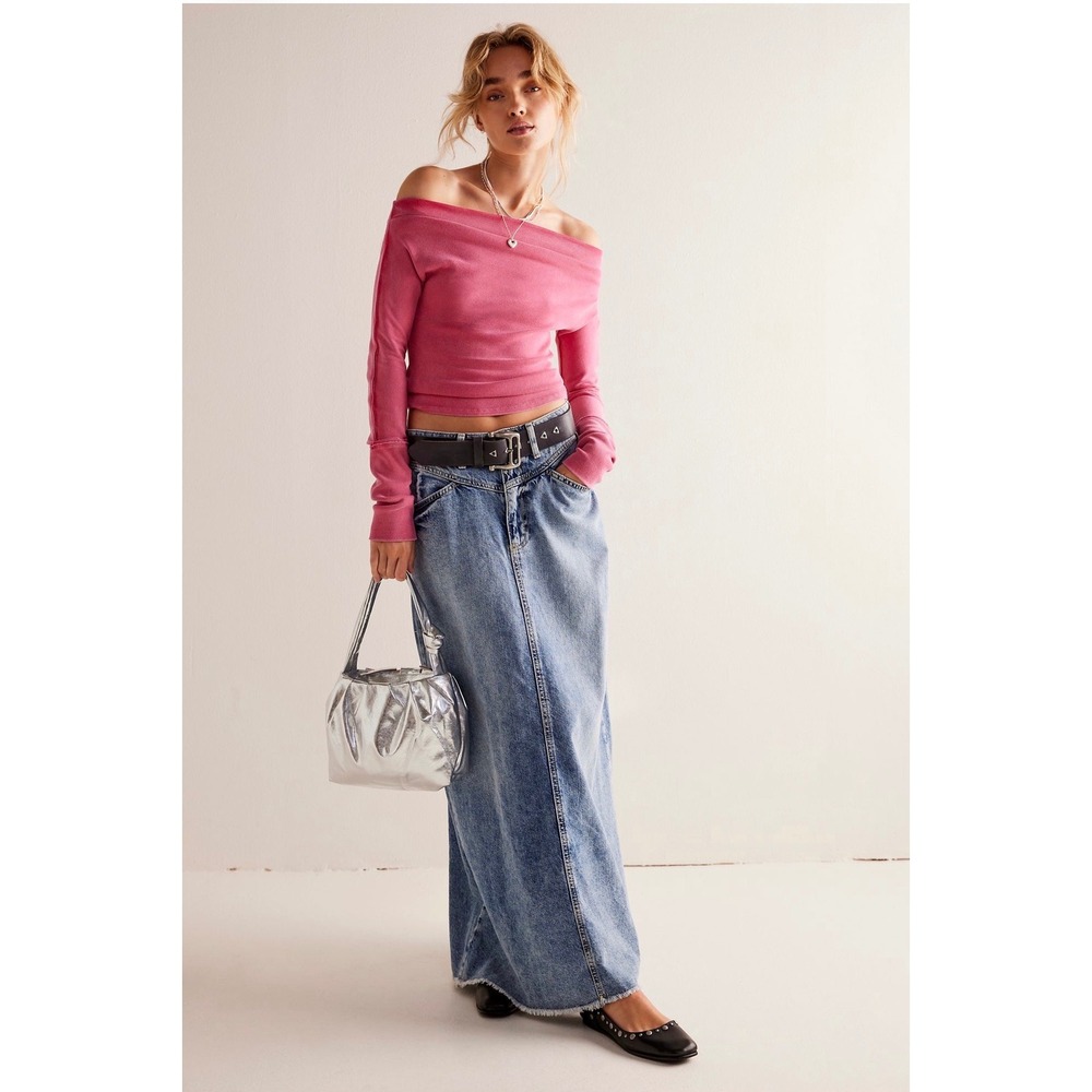 We The Free Free People Come As You Are Denim Maxi Skirt Light Wash Blue Size 2